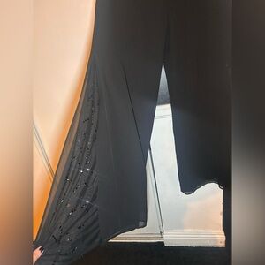 Jessica Howard Black Wide Leg Jumpsuit with side slit Sequin Detail size 10